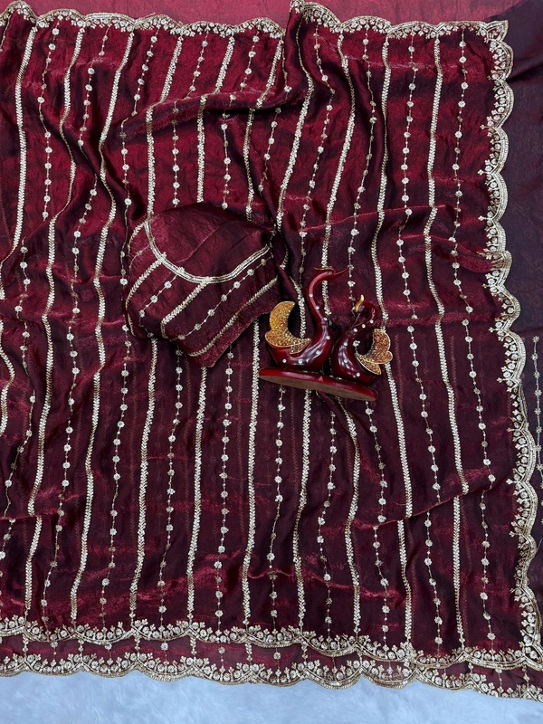 W06101 Embroidery And Sequence Work Trending space silk saree ❣️
- wine