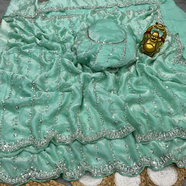 W78066 Bollywood trending Heavy Hand work space silk saree ✨ - Ice Cold