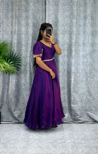 W06110 Premium dual shaded space silk Gown with Attractive hanging Sleeve - Purple, S-36