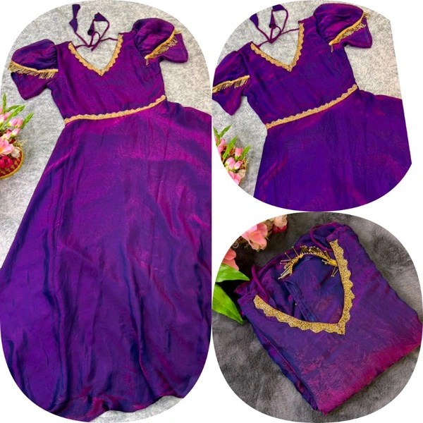 W06110 Premium dual shaded space silk Gown with Attractive hanging Sleeve - Purple, XL-42
