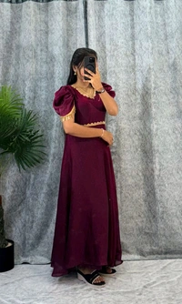 W06110 Premium dual shaded space silk Gown with Attractive hanging Sleeve - Megenda, S-36