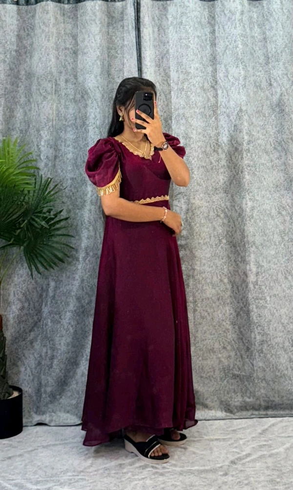 W06110 Premium dual shaded space silk Gown with Attractive hanging Sleeve - Megenda, S-36