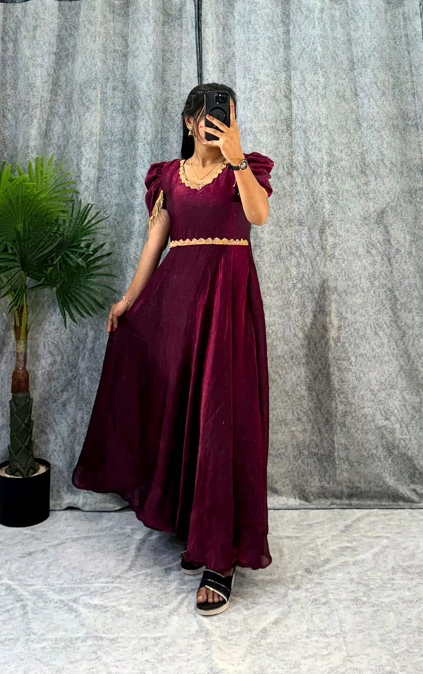 W06110 Premium dual shaded space silk Gown with Attractive hanging Sleeve - Megenda, M-38