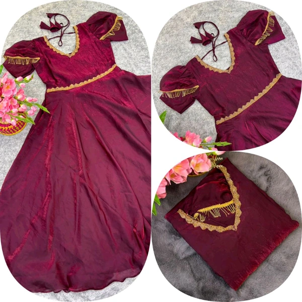 W06110 Premium dual shaded space silk Gown with Attractive hanging Sleeve - Megenda, XXL-44