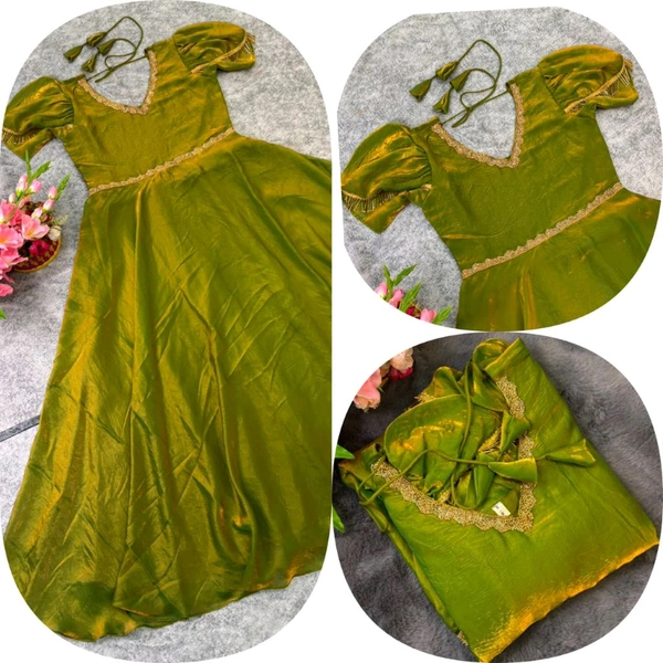 W06110 Premium dual shaded space silk Gown with Attractive hanging Sleeve - Mehedi Green, M-38