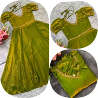 W06110 Premium dual shaded space silk Gown with Attractive hanging Sleeve - Mehedi Green, XXL-44