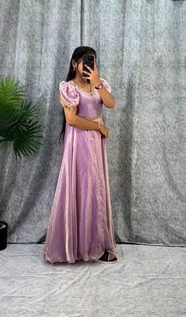 W06110 Premium dual shaded space silk Gown with Attractive hanging Sleeve - Lavender Rose, S-36
