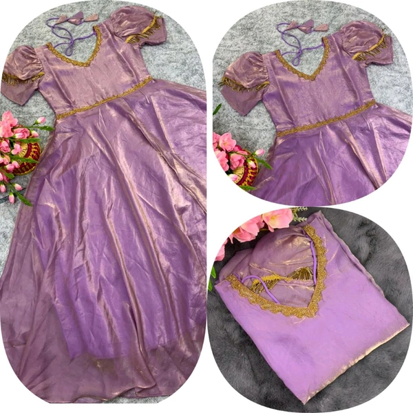W06110 Premium dual shaded space silk Gown with Attractive hanging Sleeve - Lavender Rose, S-36