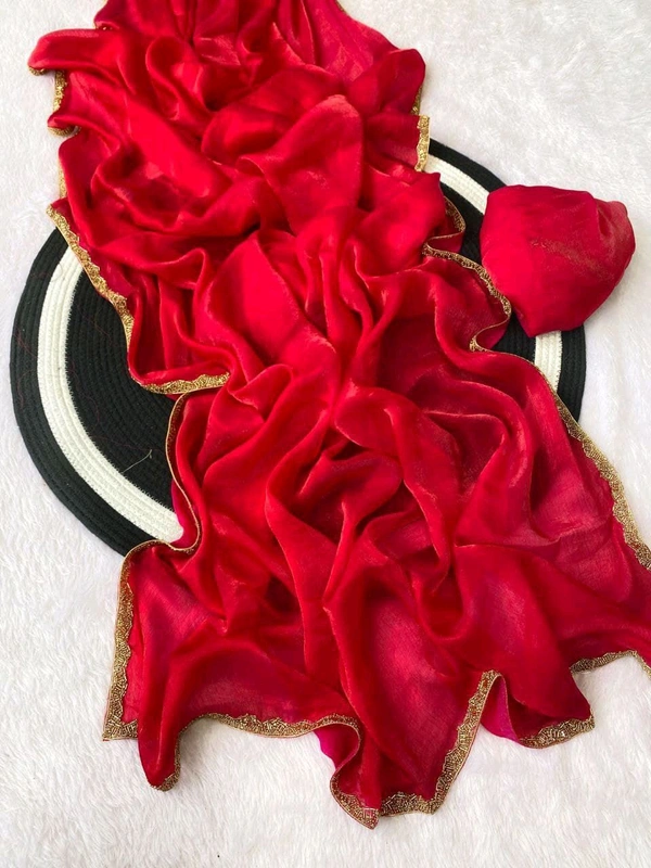 W29001 special simmri Golden lovers limited edition saree fendy chiffon two tone saree - cherry Red