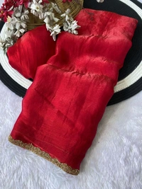 W29001 special simmri Golden lovers limited edition saree fendy chiffon two tone saree - cherry Red