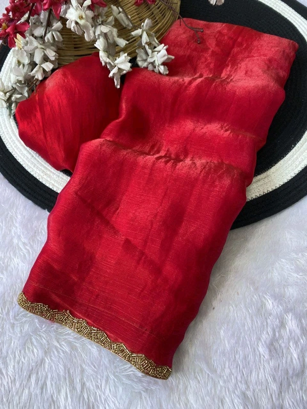W29001 special simmri Golden lovers limited edition saree fendy chiffon two tone saree - cherry Red