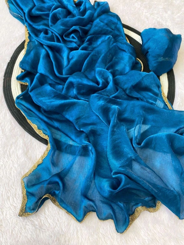 W29001 special simmri Golden lovers limited edition saree fendy chiffon two tone saree - aqua Blue