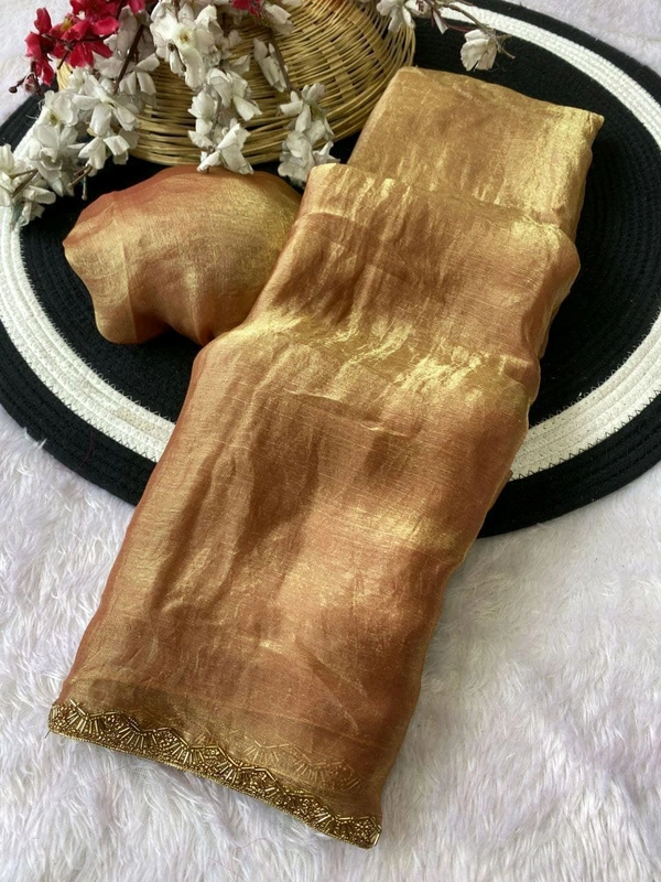 W29001 special simmri Golden lovers limited edition saree fendy chiffon two tone saree - Gold