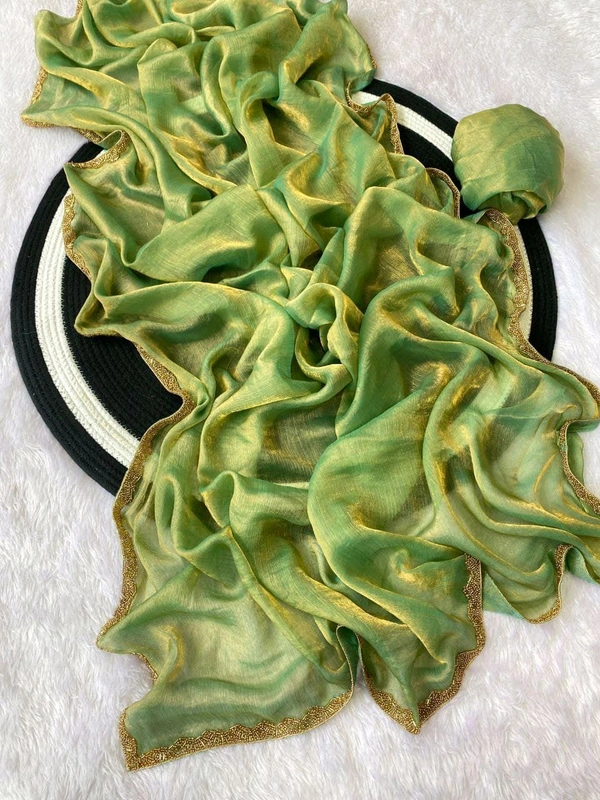 W29001 special simmri Golden lovers limited edition saree fendy chiffon two tone saree - Green