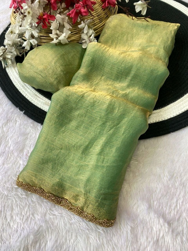 W29001 special simmri Golden lovers limited edition saree fendy chiffon two tone saree - Green