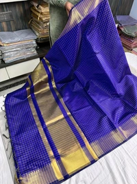 B10203 Small Border Checked Soft Silk Saree 