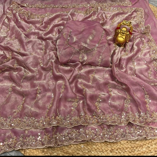 W78231 New Design Launch in bollywood trending space silk original gold beeds work saree - Baby pink