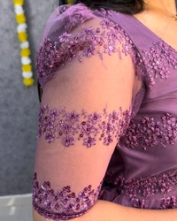 W07056 flower-embroidery sequence work frocks - Fuchsia Pink, M -38