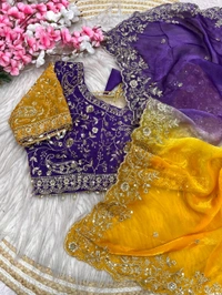 W34055 Bollywood inspired dual colour embroidery work space silk saree. ✨ ( Stiched Blouse 38 Upto 42 ) - Purple