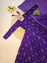 Rangoli Silk Gown + Duppata All Over Dress Cutbeads Work - L - 40, Purple