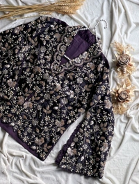 W25074 Blazer style blouse *1 Min Saree* Ready To Wear Metallic glosssy satin saree with coding sequence, Embroidery & pearl work on border as shown