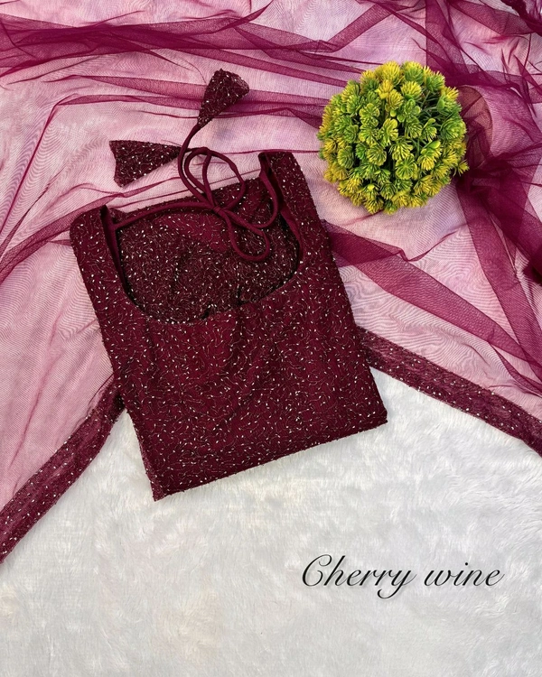 W16322 New designer Partywear kurti with Duppata - S - 36, cherry wine
