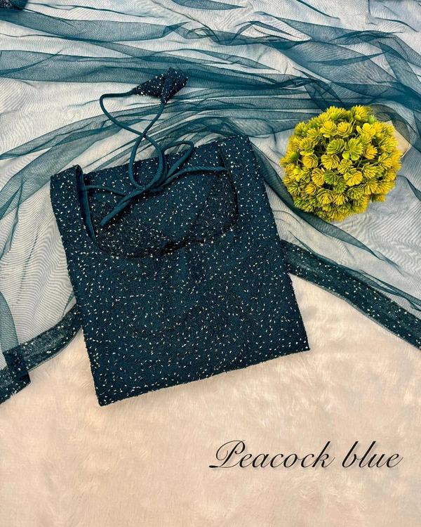 W16322 New designer Partywear kurti with Duppata - S - 36, Peockock Blue