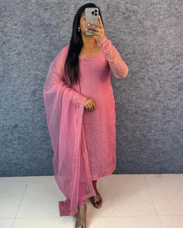 W16322 New designer Partywear kurti with Duppata - S - 36, Baby Pink