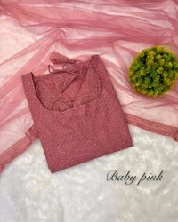 W16322 New designer Partywear kurti with Duppata - S - 36, Baby Pink