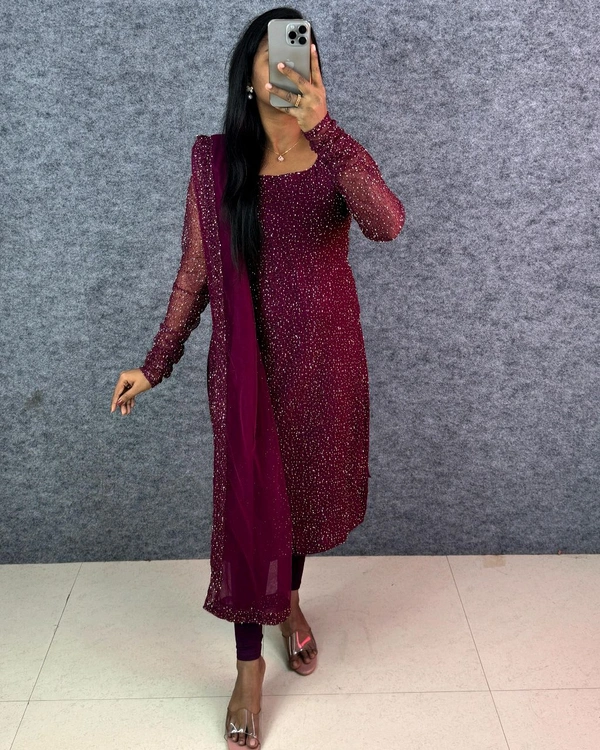 W16322 New designer Partywear kurti with Duppata - XXL - 44, cherry wine