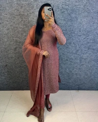 W16322 New designer Partywear kurti with Duppata - XXL - 44, coco brown