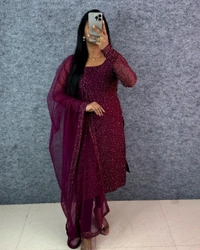 W16322 New designer Partywear kurti with Duppata - 3XL - 46, cherry wine
