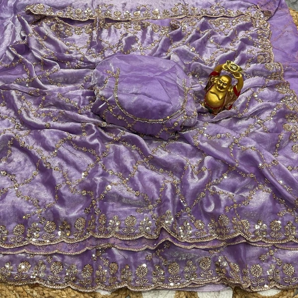 W78345 Bollywood inspired Grand party wear saree in original gold beeds work - Levender