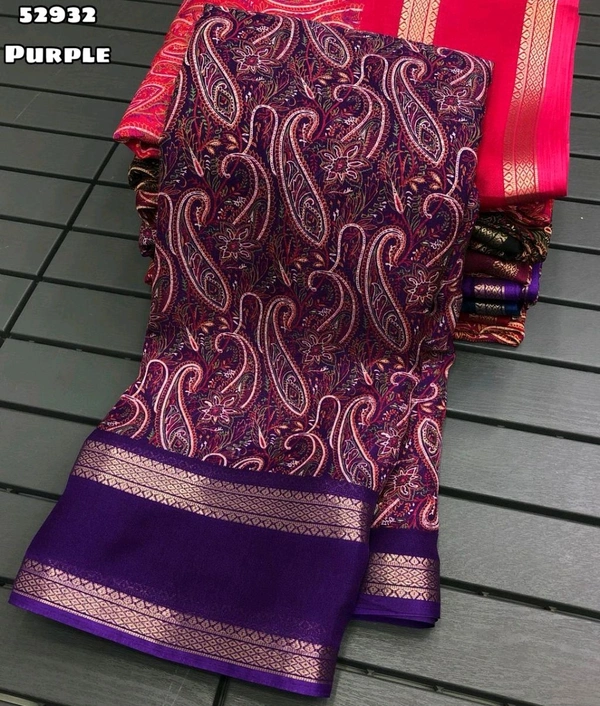 Moss Chiffon Saree With Ajrakh Printed Saree With Bentex Weaving Border 