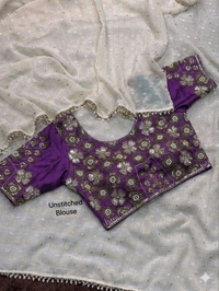 W12123 Dual gold & silver zari weaving saree with Beads and pearl sequence work Blouse - Purple