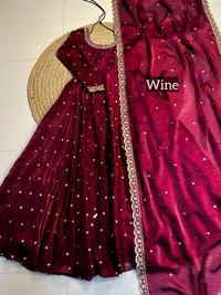 W27322 Bakrid special Rich sequence embroidery Gown + Dupata - S - 36, Wine