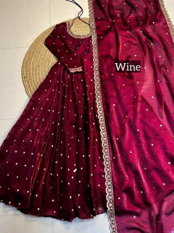 W27322 Bakrid special Rich sequence embroidery Gown + Dupata - S - 36, Wine