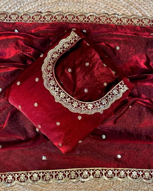 W27322 Bakrid special Rich sequence embroidery Gown + Dupata - M-38, Reddish Maroon