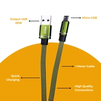 DLXX 65W Fast Charging 1m Braided Micro USB Quick Charging Data Cable for Smartphones, Tablets & Other Micro USB Devices, Pure Copper Core, Strong & Durable, DC-888, Green