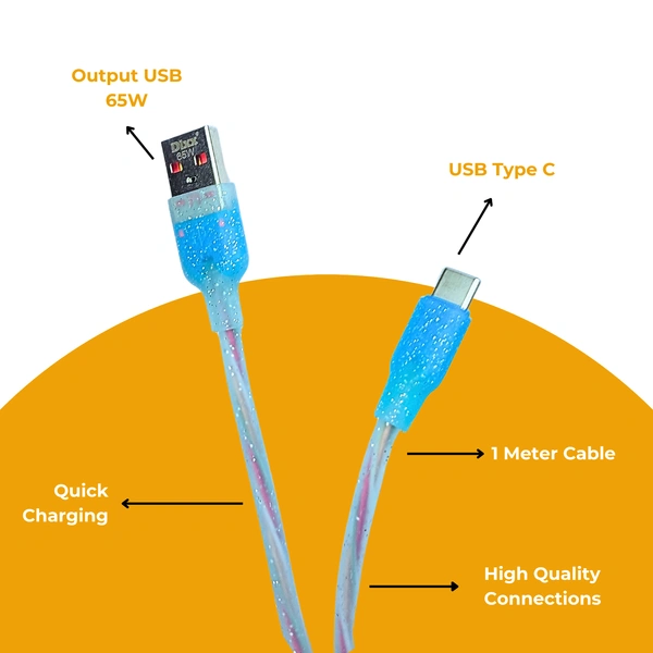 DLXX 65W Fast Charging 1m Silicone & Colorful Type-C Data Cable for Smartphones, Tablets & Other Type-C Devices, High-Speed Charging, DC-2999