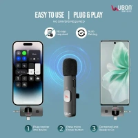 UBON GT-425 Wireless Collar Microphone | 8-Hour Playtime, 20m Range, Ultra-Clear Audio, High Sensitivity, Plug & Play, 3 in 1 Connector, Compatible with all Audio, IOS, Android devices