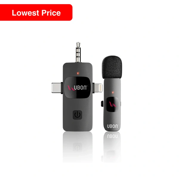 UBON GT-425 Wireless Collar Microphone | 8-Hour Playtime, 20m Range, Ultra-Clear Audio, High Sensitivity, Plug & Play, 3 in 1 Connector, Compatible with all Audio, IOS, Android devices