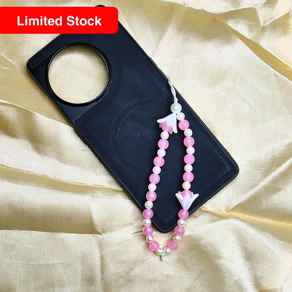 Pink and White Premium Quality Beaded Phone Charm, 2 Flower Charms, Stylish Accessory, Lightweight, Durable