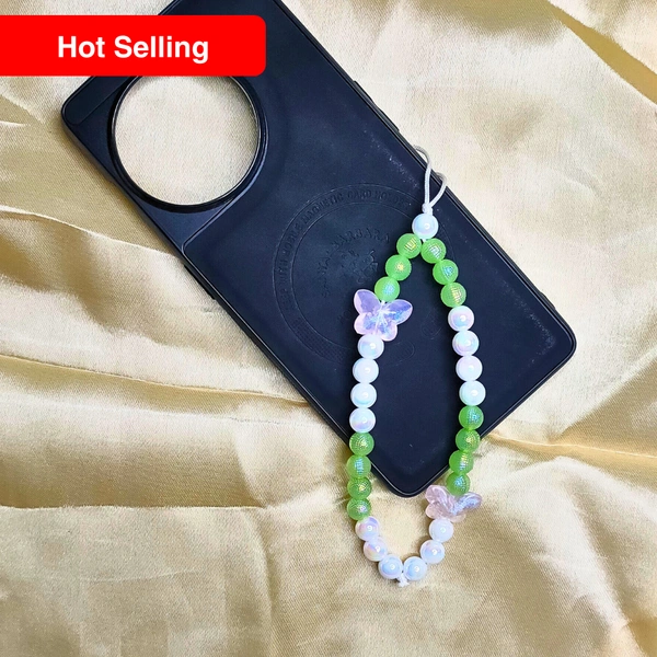 Green and White Premium Quality Beaded Phone Charm, 2 Flower Charms, Stylish Accessory, Lightweight, Durable
