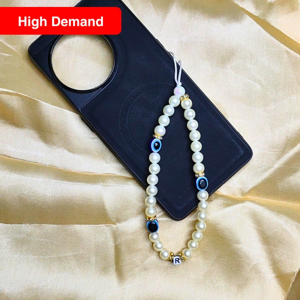 Customized Evil Eye Beaded Phone Charm, Off-White and Golden Beads, 3 Evil Eye Charms, Unique Accessory, Lightweight, Durable