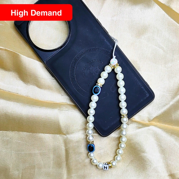 Customized Evil Eye Premium Quality Beaded Phone Charm, Off-White and Golden Beads, 2 Evil Eye Charms, Stylish Accessory, Lightweight, Durable