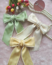 SATIN PEARL RIBBON BOWS - LIGHT GREEN