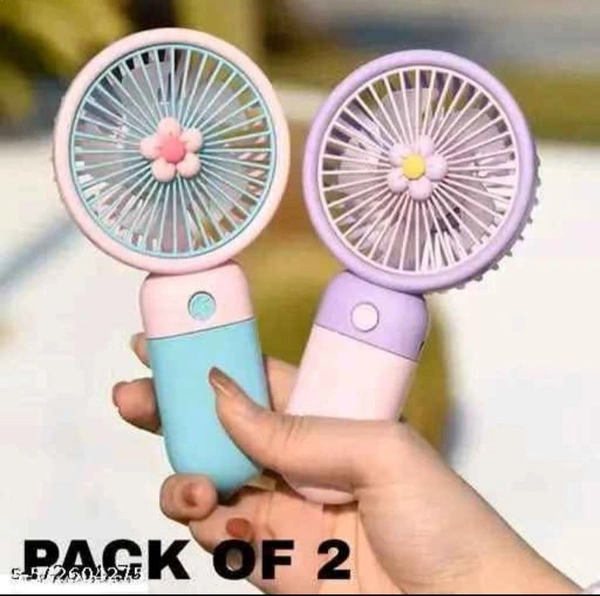 Cute Mini USB Rechargeable Handheld Fan (Pack of 2) – Portable Silent Cooling Fan with Floral Design 🌸❄️