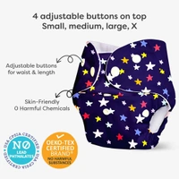 Little Kovai Leak-Proof Reusable Premium Cloth Diaper - Star (Incl. Ultra-soft 5 layer insert) - Free Size (3M - 2Y)