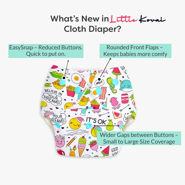 Little Kovai Leak-Proof Reusable Premium Cloth Diaper - Its Ok (Incl. Ultra-soft 5 layer insert) - Free Size (3M - 2Y)